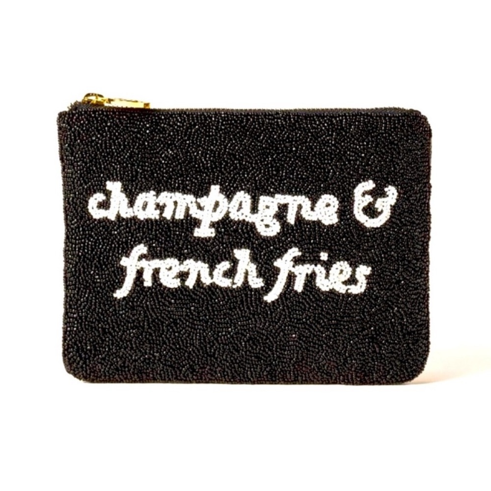 NWOT Champagne & French Fries Black & White Beaded Clutch Kate Spade NY + Target